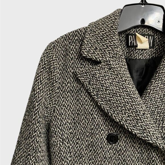 Vintage Paul Levy Women's Herringbone Pea Coat Size M Wool Grey Jacket Old Money - Picture 3 of 15